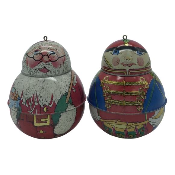 Vtg 1991 Hallmark Keepsake Pressed Tin Ornaments Jolly Wolly Santa Soldier Pair - Picture 2 of 7